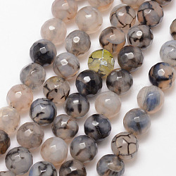 Natural Dragon Veins Agate Bead Strands, Round, Grade A, Faceted, Dyed & Heated, BurlyWood, 10mm, Hole: 1mm, about 37pcs/strand, 15 inch