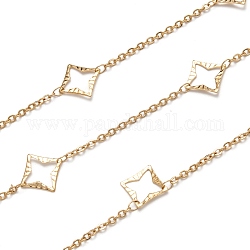 304 Edelstahl-Kleeglied-Kabelketten, gelötet, mit Spule, golden, Link: 2.5x2x0.5 mm, Klee: 13x13x0.6 mm, ca. 16.4 Fuß (5m)/Rolle