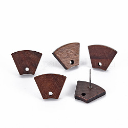 Accessoires de boucles d'oreilles en bois de noyer, avec épingle en 304 acier inoxydable, trapèze, brun coco, 12x15.5mm, Trou: 1.6mm, pin: 0.6 mm