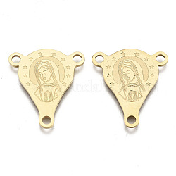 201 Stainless Steel Chandelier Component Links, 3 Loop Connectors, Oval, Real 18K Gold Plated, 24.5x22x1mm, Hole: 2mm