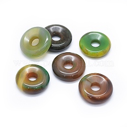 Pendentifs d'agate naturelle, teints et chauffée, disque de donut / pi, vert jaune, largeur du beignet: 8.8~9 mm, 24~25x6~7.5mm, Trou: 6.5~7mm