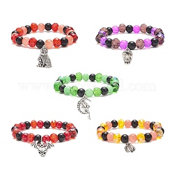 Bracelet extensible en perles rondes galss, bracelet réglable de breloques d'alliage d'halloween pour les femmes, couleur mixte, diamètre intérieur: 2 pouce (5 cm)