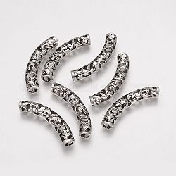 Tibetan Style Alloy Tube Beads, Curved, Hollow, Antique Silver, 48x8x7.5mm, Hole: 5mm