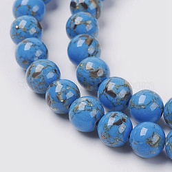 Trefoli di conchiglie di conchiglia e perline sintetiche, tondo, dodger blu, 6mm, Foro: 1.2 mm,circa65pcs/filo, 15.7 pollici (40 cm)