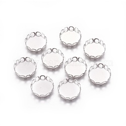 316 Surgical Stainless Steel Lace Edge Bezel Cups, Cabochon Settings, Flat Round, Stainless Steel Color, Tray: 12mm, 13x3mm