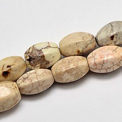 Fili di perle di magnesite naturale ovali sfaccettate, bianco crema, 12x9mm, Foro: 1 mm, circa 33pcs/filo, 15.7 pollice