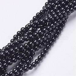 Natural Black Onyx Round Beads Strands, Grade A, Dyed, 4mm, Hole: 0.8mm, about 92pcs/strand, 15 inch.