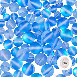 Synthetic Moonstone Beads Strands, Dyed, Holographic Beads, Half AB Color Plated, Frosted, Round, with 1 Roll Elastic Crystal Thread, Spring Green, Beads: 6~10mm, Hole: 1mm, 135pcs/box