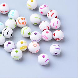 Élaborer perles acryliques, avec le visage souriant, ronde, couleur mixte, 7~8mm, Trou: 1.5mm, environ 2000 pcs/500 g