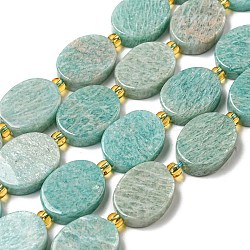 Chapelets de perles en amazonite naturelle, avec des perles de rocaille, Ovale Plat, 18x14~14.5x5~6mm, Trou: 1.2mm, Environ 18 pcs/chapelet, 15.20~15.28 pouce (38.6~38.8 cm)