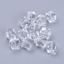 Perles en acrylique transparente, facette, cube, clair, 14x14x12mm, Trou: 2mm