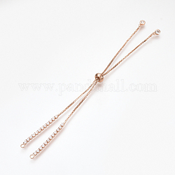 Pulsera de cadena de circonio cúbico de micro pave ajustable de latón, hacer pulseras deslizantes, oro rosa, 240~250mm, 1mm, agujero: 1.5 mm