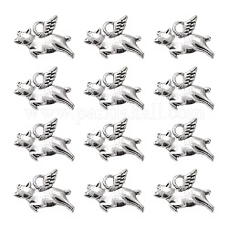 Alloy Pendants, Cadmium Free & Nickel Free & Lead Free, Flying Pig, Antique Silver, 15x10x3mm, Hole: 2mm.