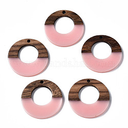 Colgantes de resina opaca y madera de nogal, anillo, rosa, 28x3mm, agujero: 2 mm