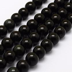 Natürliche grüne Augen Obsidian Perlen Stränge, Runde, 10 mm, Bohrung: 1 mm, ca. 39 Stk. / Strang, 15.3 Zoll (39 cm)