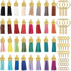 DIY Keychain Making Kits, with Faux Suede Cord Tassels Pendant Decorations, Iron Split Key Rings and Brass Jump Rings, Mixed Color, 214pcs/set