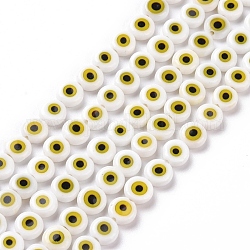 Chapelets de perles rondes de chalumeau manuelles de mauvais œil, blanc, 6x3mm, Trou: 1mm, Environ 65 pcs/chapelet