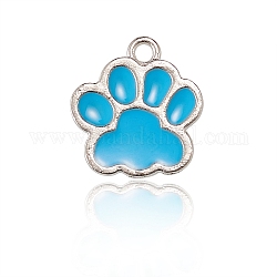 Enamel Pendants, with Platinum Plated Alloy Findings, Bear Paw Prints, Blue, 16x17x1mm, Hole: 2mm