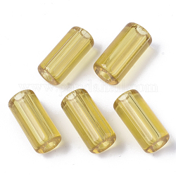 Perles de bugle de verre transparent, colonne, trou rond, kaki clair, 23~24x11~12mm, Trou: 4mm, environ 85 pcs / sachet 