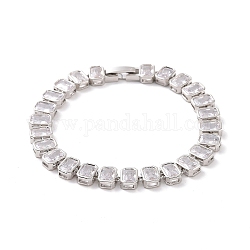 Bracelet de tennis en zircone cubique transparente, bracelet chaîne à maillons rectangulaires en laiton pour femme, platine, 6-7/8 pouce (17.5 cm)