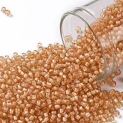 TOHO Round Seed Beads, Japanese Seed Beads, (923) Inside Color AB Crystal/Moccasin Lined, 11/0, 2.2mm, Hole: 0.8mm, about 1110pcs/bottle, 10g/bottle