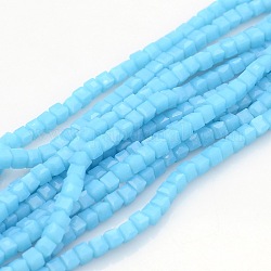 Imitation Jade Glass Cube Beads Strands, Faceted, DeepSky Blue, 3x3x3mm, Hole: 1mm,  about 98pcs/strand, 13.8inch