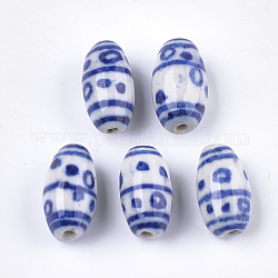 Abalorios de porcelana hechas a mano, porcelana azul y blanca, oval, azul, 16x8.5mm, agujero: 1.6 mm