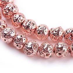 Fili di perle di roccia lavica naturale elettrodeposta, tondo, accidentato, placcato oro rosa, 4~5mm, Foro: 1 mm,circa92pcs/filo, 15.35 pollici (39 cm)