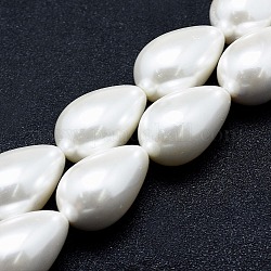 Electroplate Shell Pearl Beads Strands, teardrop, White, 13x10mm, Hole: 1~1.2mm, about 30pcs/strand, 15.7 inch(40cm)