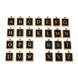 304 Stainless Steel Pendants, with Enamel, Golden, Rectangle with Letter Charm, Letter A~Z, 17.5x12x1.5mm, Hole: 1.5mm, , 26pcs/set