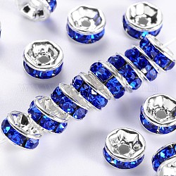 Séparateurs perles en laiton avec strass, couleur argentée, sans nickel, saphir, 6x3mm, Trou: 1mm