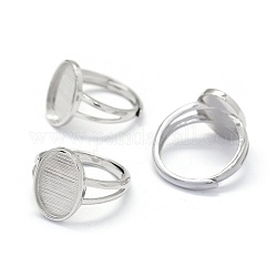 Componentes ajustables del anillo de dedo de plata de ley 925 con baño de rodio, oval, Platino real plateado, Bandeja: 10x14 mm, 17mm