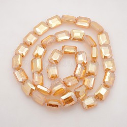 Rectangle Electroplate Rainbow Plated Glass Beads Strands, Faceted, PeachPuff, 18x13x6.5mm, Hole: 1mm, about 40pcs/strand, 29.7inch