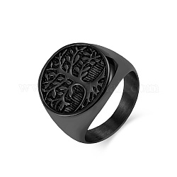 Retro anello con albero della vita in acciaio al titanio, anello di banda larga, elettroforesi nera, diametro interno: 20mm