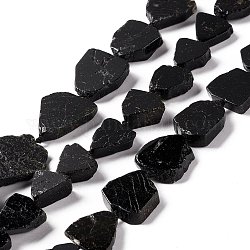 Natürliche schwarze Turmalin Perlen Stränge, Nuggets, 13~25x13~22x4~5 mm, Bohrung: 1.2 mm, ca. 19~28 Stk. / Strang, 15.94~16.54 Zoll (40.5~42 cm)