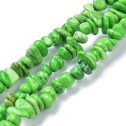 Brins de perles de magnésite naturelle, teinte, puce, vert printanier, 6~10x6~10x3~4mm, Trou: 0.5~0.7mm, 15.55''~16.54'' (39.5~42 cm)