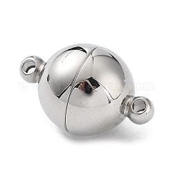 304 Stainless Steel Magnetic Clasps with Loops, Manual Polishing, Round, Stainless Steel Color, 15x10mm, Hole: 1.2mm
