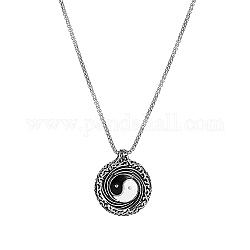 Collane con ciondolo in acciaio inossidabile smaltato da uomo, argento antico, yin-yang, 23.62 pollice (60 cm), ciondoli:42.2x34.7mm