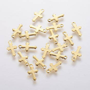 304 piccolo ciondolo croce in acciaio inossidabile, oro, 12x7x0.8mm, Foro: 1.2 mm