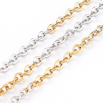 Two Tone 304 Stainless Steel Cable Chains, with Spool, Soldered, Golden & Stainless Steel Color, 2.5x2x1mm, 32.8 Feet(10m)/roll