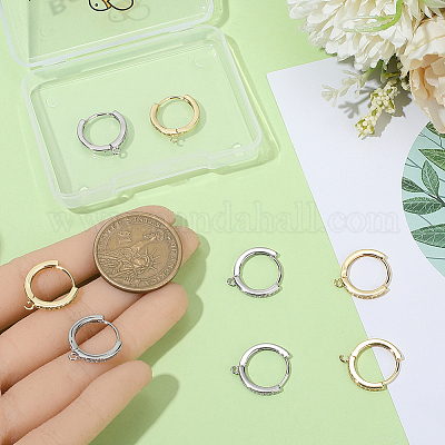 6 пара 2-цветная стойка покрытие латунь микро паве кубический цирконий серьги кольца фурнитура&nbsp;KK-BBC0021-75-1