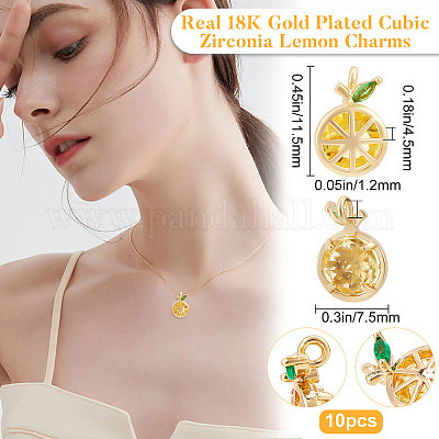 Wholesale Beebeecraft 10Pcs/Box Lemon Charms 18K Gold Plated Brass Yellow Fruit  Charms Jewelry Making Findings for DIY Bracelet Necklace Earring Making 