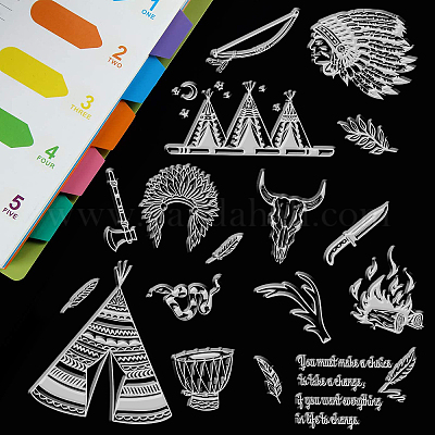 Wholesale GLOBLELAND Indian Tribe Pattern Silicone Clear Stamps Ax Bow Tool  Pattern Acrylic Stamps for Album Photo Scrapbooking Card Decoration 