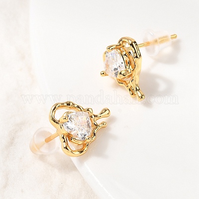 Серьги-гвоздики в форме сердца из латуни с прозрачным фианитом и прозрачным фианитом EJEW-C158-08G-1