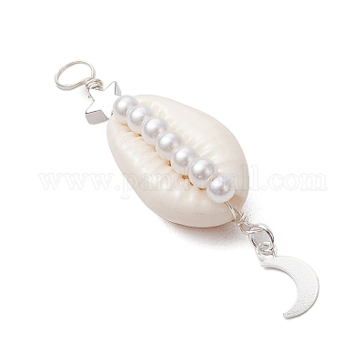 3 шт. 3 стиля подвески из натуральной ракушки каури с медной проволокой и стеклянным жемчугом PALLOY-JF03504-1