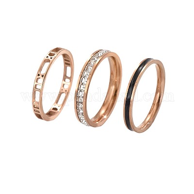 3 шт. полые кольца из нержавеющей стали 304 с микропаве прозрачного кубического циркония с эмалью FS-WGFDE09-02-1
