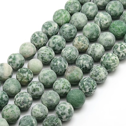 Gefrostet natürlichen grünen Fleck Jaspis Runde Perlenstränge G-M064-10mm-10-1