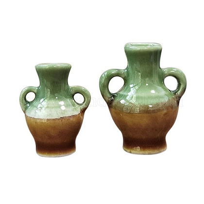 Jarrón de cerámica de 2 tono con adornos en miniatura. BOTT-PW0001-153-1