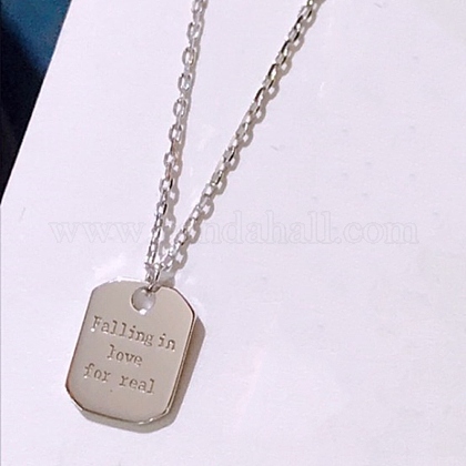 925スターリングシルバーペンダントネックレス 本当の恋に落ちる言葉で四角形 プラチナの通販 Jp Pandahall Com
