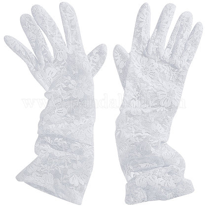 CRASPIRE Long White Lace Gloves Floral Lace Gloves for Wedding Opera Party 1920s Flapper Gatsby Accessories Velvet Stretchy Elbow Gloves Length 16.7” for Wedding Evening Prom Party Dinner AJEW-WH0248-18-1